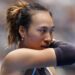 Zheng Qinwen reacts to a point during the Australian Open