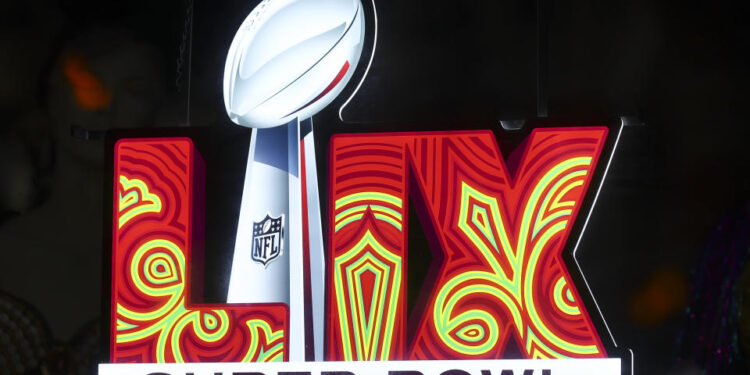 NEW ORLEANS, LOUISIANA - DECEMBER 14: The Super Bowl 59 logo on a promotional display in the French Quarter on December 14, 2024 in New Orleans, Louisiana. (Photo by Aaron M. Sprecher/Getty Images)