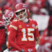 Kansas City Chiefs quarterback Patrick Mahomes got the benefit of a couple of 15-yard penalties on Sunday. (AP Photo/Charlie Riedel)