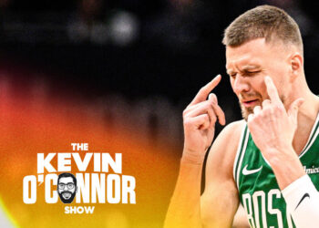 Kristaps Porzingis of the Boston Celtics looks on during a recent game. The Celtics have lost 3 of their last 5 games, including a 110-97 loss vs. the Toronto Raptors. (AP Photo/Nick Wass)