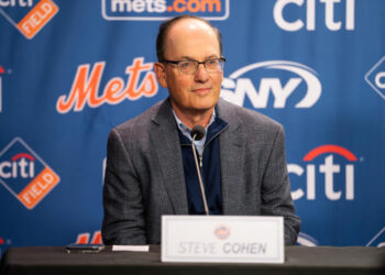 NEW YORK, NY - DECEMBER 12: New York Mets owner Steve Cohen speaks to the media during the Juan Soto introductory press conference  at Citi Field on Thursday, December 12, 2024 in New York, New York. (Photo by Mary DeCicco/MLB Photos via Getty Images)