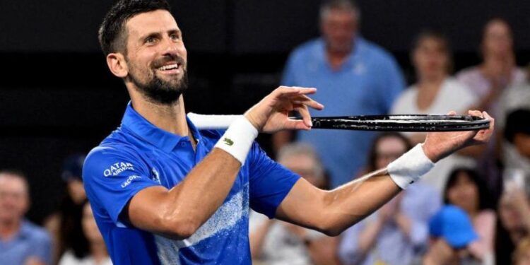 Novak Djokovic celebrates his win against Gael Monfils