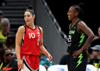 Kelsey Plum, left and Jewell Loyd will play for new teams in 2025. (Photo by Steph Chambers/Getty Images)