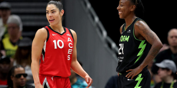 Kelsey Plum, left and Jewell Loyd will play for new teams in 2025. (Photo by Steph Chambers/Getty Images)