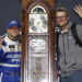 MARTINSVILLE, VIRGINIA - OCTOBER 28: Justin Allgaier, driver of the #7 Hellmann's Chevrolet, (L) and NASCAR Hall of Famer and JR Motorsports owner, Dale Earnhardt Jr. celebrate in victory lane after winning the NASCAR Xfinity Series Dead On Tools 250 at Martinsville Speedway on October 28, 2023 in Martinsville, Virginia. (Photo by Chris Graythen/Getty Images)