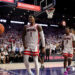 TUCSON, AZ - JANUARY 27: Arizona Wildcats guard Caleb Love #1 celebrates a dunk during the first half of a basketball game between the Iowa State Cyclones and the Arizona Wildcats on January 25, 2025, at McKale Center in Tucson, AZ. (Photo by Christopher Hook/Icon Sportswire via Getty Images)