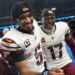 Jayden Daniels #5 of the Washington Commanders celebrates with Terry McLaurin #17 after defeating the Detroit Lions 45-31 in the NFC Divisional Playoff at Ford Field on January 18, 2025 in Detroit, Michigan.  