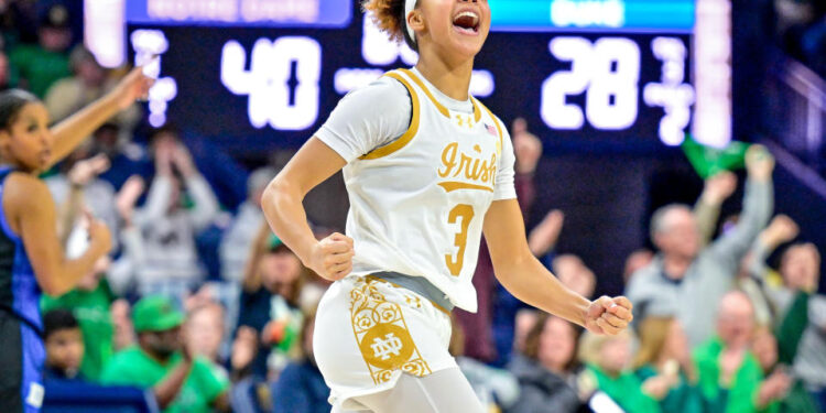 Hannah Hidalgo and the Fighting Irish cruised in their first game as the nation's No. 1 team. (Matt Cashore-Imagn Images