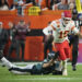 Kansas City Chiefs quarterback Patrick Mahomes (15) is tackled by Philadelphia Eagles linebacker T.J. Edwards (57) during the second quarter in Super Bowl LVII at State Farm Stadium in Glendale on Feb. 12, 2023. Nfl Super Bowl Lvii Kansas City Chiefs Vs Philadelphia Eagles. PHOTO USA TODAY SPORTS IMAGES