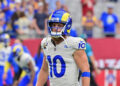 Sep 15, 2024; Glendale, Arizona, USA; Los Angeles Rams wide receiver Cooper Kupp (10) prior to a game against the Arizona Cardinals at State Farm Stadium. Mandatory Credit: Matt Kartozian-Imagn Images