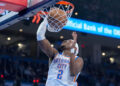 Oklahoma City guard Shai Gilgeous-Alexander (2) dunks the ball in the first quarter during an NAB game between Oklahoma City and Milwaukee at the Paycom Center in Oklahoma City on Monday, Feb. 3, 2025.PHOTO USA TODAY SPORTS IMAGES