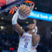 Oklahoma City guard Shai Gilgeous-Alexander (2) dunks the ball in the first quarter during an NAB game between Oklahoma City and Milwaukee at the Paycom Center in Oklahoma City on Monday, Feb. 3, 2025.PHOTO USA TODAY SPORTS IMAGES