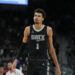 Jan 29, 2025; San Antonio, Texas, USA; San Antonio Spurs center Victor Wembanyama (1) looks up in the second half against the LA Clippers at Frost Bank Center. Mandatory Credit: Daniel Dunn-Imagn Images