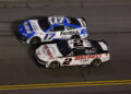 NASCAR Cup Series drivers Chris Buescher (17) and Austin Cindric (2) at Daytona on Thursday. (Photo by Mike Watters — Imagn Images)