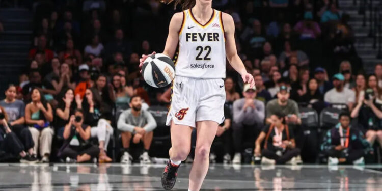 Jun 2, 2024; Brooklyn, New York, USA; Indiana Fever guard Caitlin Clark (22) at Barclays Center. Mandatory Credit: Wendell Cruz-USA TODAY Sports