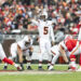 Dec 15, 2024; Cleveland, Ohio, USA; Cleveland Browns quarterback Jameis Winston (5) calls signals against the Kansas City Chiefs during the first quarter at Huntington Bank Field. Mandatory Credit: Scott Galvin-Imagn Images