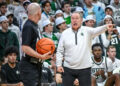 Michigan State's head coach Tom Izzo argues with a referee during the second half in the game against Indiana on Tuesday, Feb. 11, 2025, at the Breslin Center in East Lansing. PHOTO USA TODAY SPORTS IMAGES