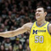 Michigan Wolverines center Vladislav Goldin (50) reacts after missing a shot Friday, Jan. 24, 2025, during the NCAA men’s basketball game against the Purdue Boilermakers at Mackey Arena in West Lafayette, Ind.. PHOTO USA TODAY SPORTS IMAGES