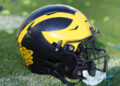 TAMPA, FL - DECEMBER 31: a Michigan Wolverines helmet rests near the sidelines during the ReliaQuest Bowl game between the Michigan Wolverines and the Alabama Crimson Tide on Tuesday, December 31, 2024 at Raymond James Stadium in Tampa, Fla. (Photo by Peter Joneleit/Icon Sportswire via Getty Images)