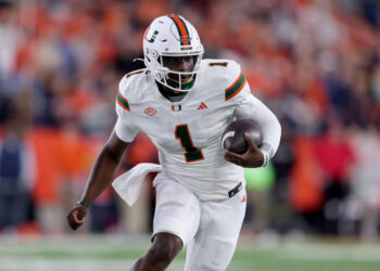 Cam Ward of the Miami Hurricanes goes into the NFL Scouting Combine as the favorite to be the first overall pick. (Photo by Bryan M. Bennett/Getty Images)