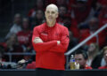 SALT LAKE CITY, UT - JANUARY 18: Head coach of the Utah Utes Craig Smith reacts to an official's call during their overtime win against the Brigham Young Cougars at the Jon M Huntsman Center on January 18, 2025 in Salt Lake City, Utah. (Photo by Chris Gardner/Getty Images)