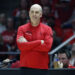 SALT LAKE CITY, UT - JANUARY 18: Head coach of the Utah Utes Craig Smith reacts to an official's call during their overtime win against the Brigham Young Cougars at the Jon M Huntsman Center on January 18, 2025 in Salt Lake City, Utah. (Photo by Chris Gardner/Getty Images)