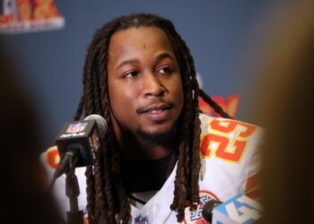 The Kansas City Chiefs' Kareem Hunt speaks ahead of Super Bowl LIX against the Philadelphia Eagles.