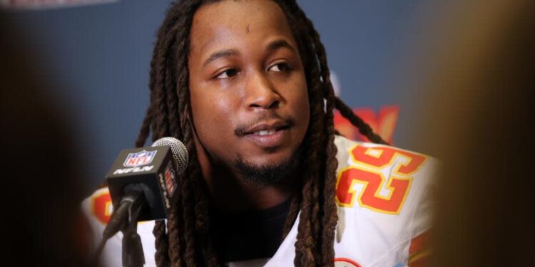 The Kansas City Chiefs' Kareem Hunt speaks ahead of Super Bowl LIX against the Philadelphia Eagles.