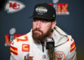 Kansas City Chiefs Tight End, Travis Kelce, during a media conference at the New Orleans Marriott, USA. Kansas City Chiefs face the Philadelphia Eagles at Super Bowl LIX on Sunday. Picture date: Wednesday February 5, 2025. (Photo by PA Wire/PA Images via Getty Images)