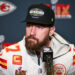 Kansas City Chiefs Tight End, Travis Kelce, during a media conference at the New Orleans Marriott, USA. Kansas City Chiefs face the Philadelphia Eagles at Super Bowl LIX on Sunday. Picture date: Wednesday February 5, 2025. (Photo by PA Wire/PA Images via Getty Images)