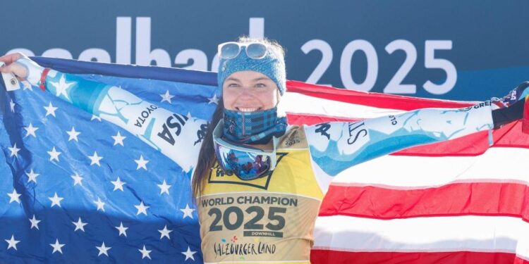 Wyoming-born Breezy Johnson celebrates women's world downhill title