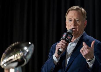 Roger Goodell teased an international Super Bowl as a long-term goal of the NFL on Monday. (Michael Owens/Getty Images)