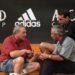 High School Basketball: Adidas ABCD Camp: Adidas Scout Sonny Vaccaro (left) with Kansas coach Roy Williams (right) and Duke coach Mike Krzyzewski (center).
Teaneck, NJ 7/9/1998
CREDIT: Damian Strohmeyer (Photo by Damian Strohmeyer /Sports Illustrated via Getty Images)
(Set Number: X55923 TK2 R19 F8 )