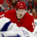 Feb 8, 2025; Detroit, Michigan, USA; Detroit Red Wings right wing Vladimir Tarasenko (11) gets set during a face off in the second period against the Tampa Bay Lightning at Little Caesars Arena<p>Rick Osentoski&comma; Imagn Images</p>