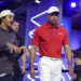 Tiger Woods and son Charlie prepare for Tuesday night's TGL match. (Megan Briggs/TGL/TGL via Getty Images)