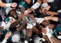 AJ Brown with the Lombardi Trophy