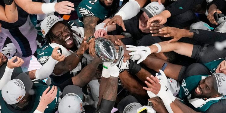 AJ Brown with the Lombardi Trophy