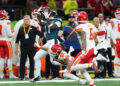 This catch was negated by a controversial pass interference penalty on A.J. Brown. (Photo by Gregory Shamus/Getty Images)