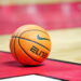 LAS VEGAS, NEVADA - DECEMBER 28: An Elite Champion basketball is shown on the court during a game between the UNLV Rebels and the Fresno State Bulldogs at the Thomas & Mack Center on December 28, 2024 in Las Vegas, Nevada. (Photo by Louis Grasse/Getty Images)