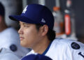 LOS ANGELES, CALIFORNIA - OCTOBER 25: Shohei Ohtani #17 of the Los Angeles Dodgers looks on from the dugout before Game One of the 2024 World Series against the New York Yankees at Dodger Stadium on October 25, 2024 in Los Angeles, California. (Photo by Harry How/Getty Images)