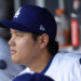 LOS ANGELES, CALIFORNIA - OCTOBER 25: Shohei Ohtani #17 of the Los Angeles Dodgers looks on from the dugout before Game One of the 2024 World Series against the New York Yankees at Dodger Stadium on October 25, 2024 in Los Angeles, California. (Photo by Harry How/Getty Images)