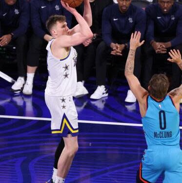 SAN FRANCISCO, CA - FEBRUARY 14: Team C shoots a three point basket during the game.