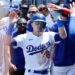 LOS ANGELES, CA - JULY 25, 2024: Los Angeles Dodgers' Kike Hernandez (8) celebrates.