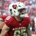 GLENDALE, ARIZONA - JANUARY 5: Tightend Trey McBride #85 of the Arizona Cardinals is pumped up after hurdling a defender in the second half of the San Francisco 49ers versus the Arizona Cardinals NFL football game at State Farm Stadium on January 5, 2025 in Glendale, Arizona. (Photo by Bruce Yeung/Getty Images)