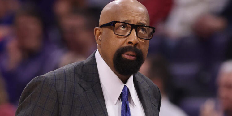 EVANSTON, ILLINOIS - JANUARY 22: Head coach Mike Woodson of the Indiana Hoosiers reacts against the Northwestern Wildcats during the first half at Welsh-Ryan Arena on January 22, 2025 in Evanston, Illinois. (Photo by Michael Reaves/Getty Images)