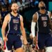 Steph Curry and LeBron James react in the second half against France in the men's basketball gold medal game.