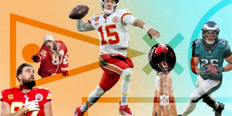 <span>L-R: Travis Kelce, Taylor Swift, Patrick Mahomes and Saquon Barkley</span><span>Composite: Action Images/Getty</span>