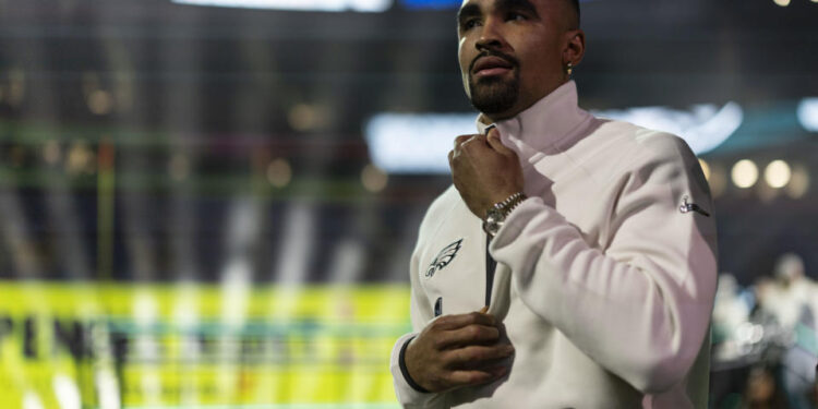 Jalen Hurts of the Philadelphia Eagles is in the Super Bowl for the second time. (Photo by Michael Owens/Getty Images)