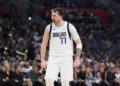 Los Angeles, CA, Tuesday, April 23, 2024 - Dallas Mavericks guard Luka Doncic (77) yells out after hitting a basket late in the game against the Clippers in game two of the NBA Western Conference playoffs at Crypto.Com Arena. (Robert Gauthier/Los Angeles Times)