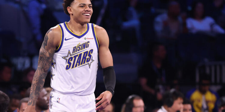 Keyonte George led his team in scoring in the semifinals, then hit the game-winning 3 in the final to advance  to Sunday's All-Star tournament. (Ezra Shaw/Getty Images)